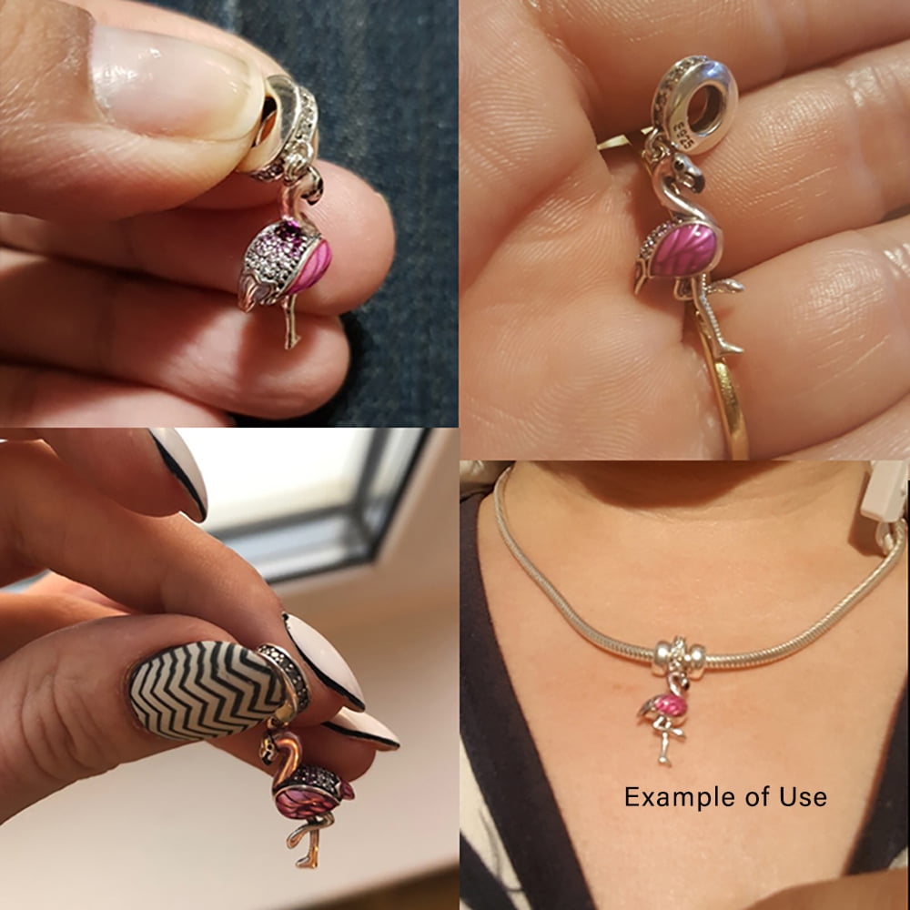 Pink Flamingo Charm for Women CZ Sterling Silver European Bead for Bracelet by Ginger Lyne