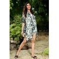 thumbnail image 3 of Brisas Discharge Printed Olive/Black Beach Cover Up for Women Used as Swimsuit, Cardigan, Kimono for Super Soft Loungewear, Travel and Holiday - Floral Print, 3 of 4