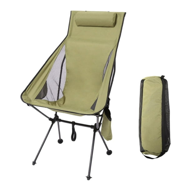 Silla plegable para acampar, silla de pesca, muebles de exterior con bolsillo lateral, con reposacabezas, silla lunar para jardín y Patio Verde