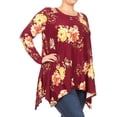 thumbnail image 3 of BNY Corner Women Plus Size Long Sleeve Floral Pattern Casual Tunic Top Shirt Burgundy XL (D396 FLO) BNY Corner, 3 of 4