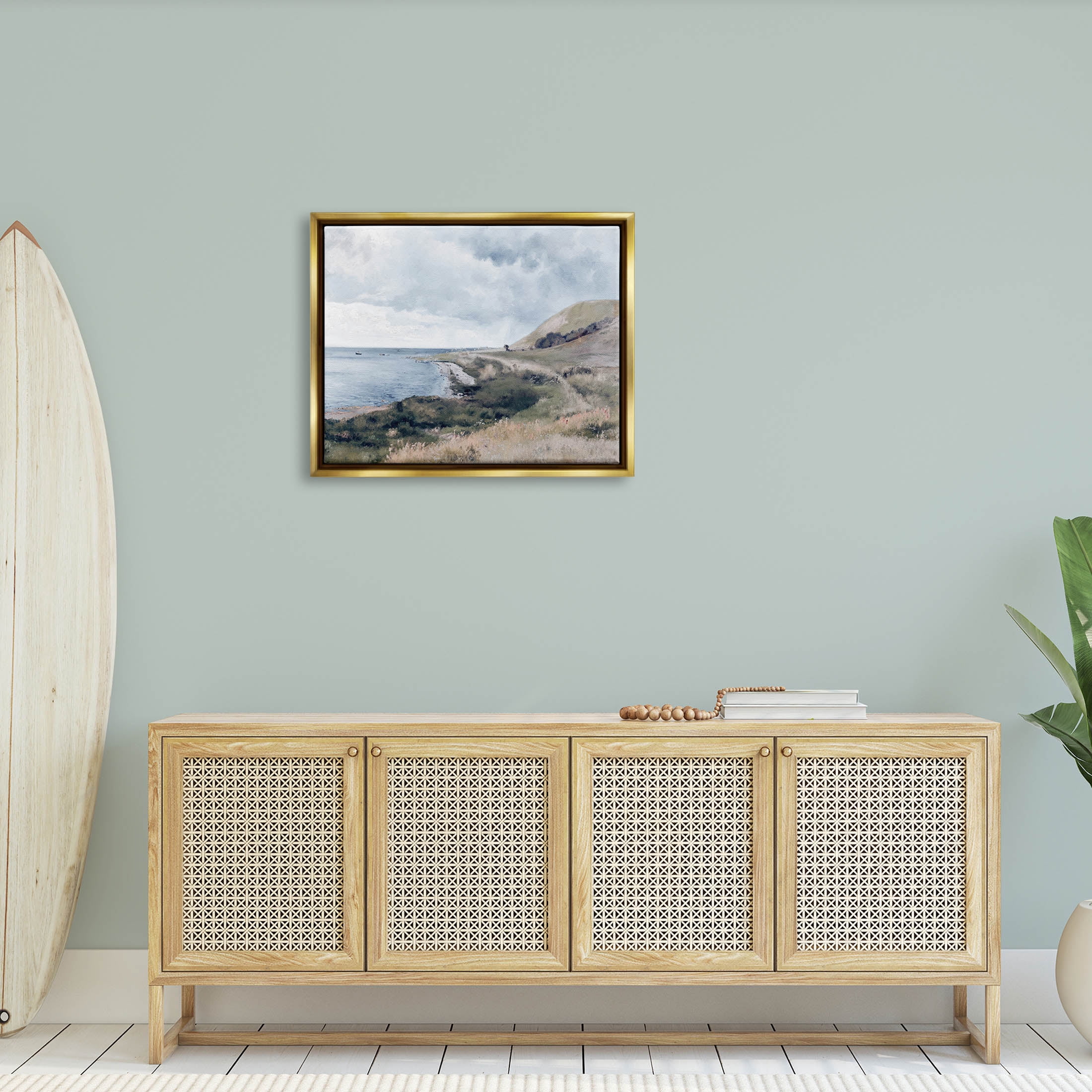 Seaside Cliffs Ocean Scenery Landscape Graphic Art Metallic Gold Framed Art Print Wall Art