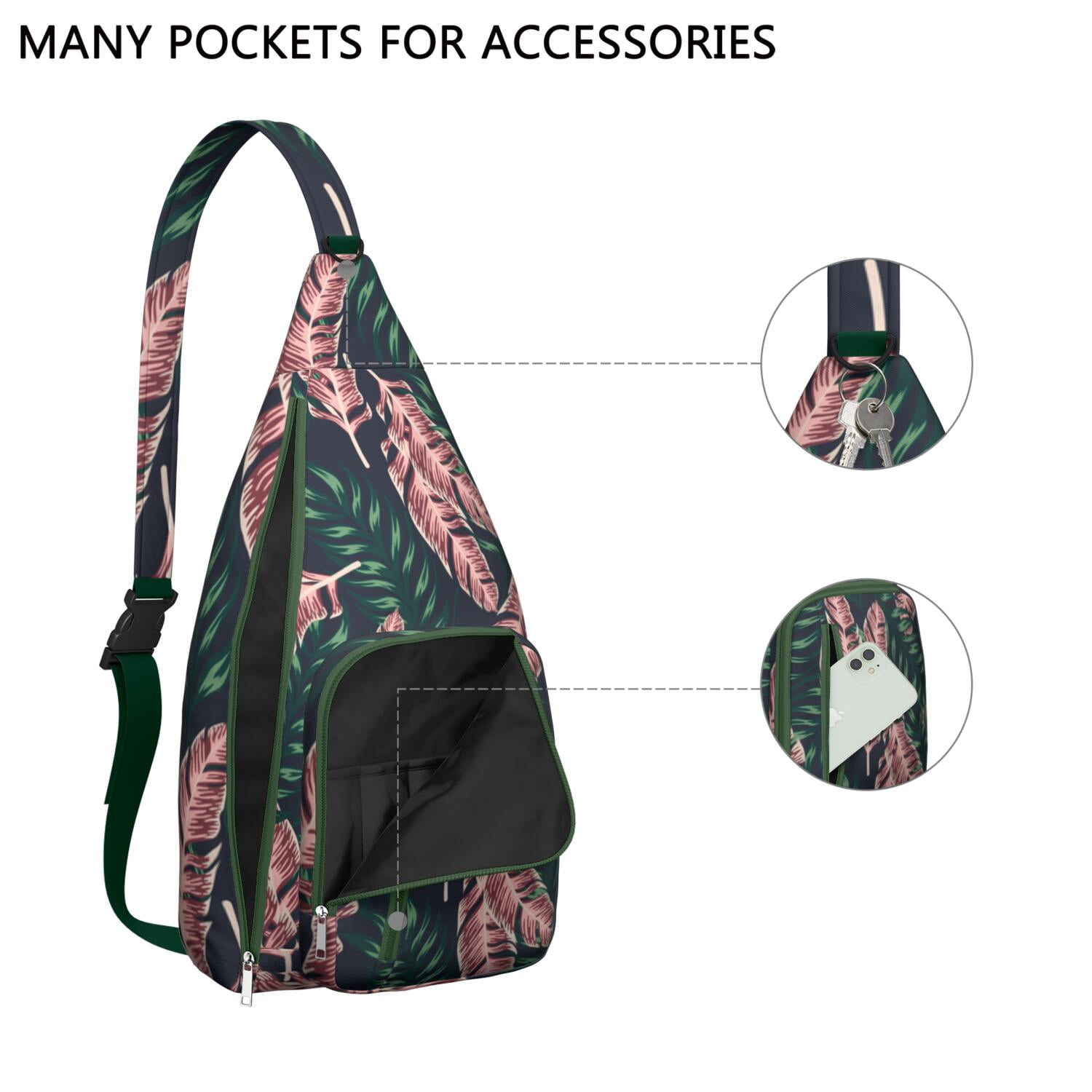 Hawaiian Hibiscus Sling Bag for Women & Men, Multi-Pocket Lightweight Shoulder Bag for Travel