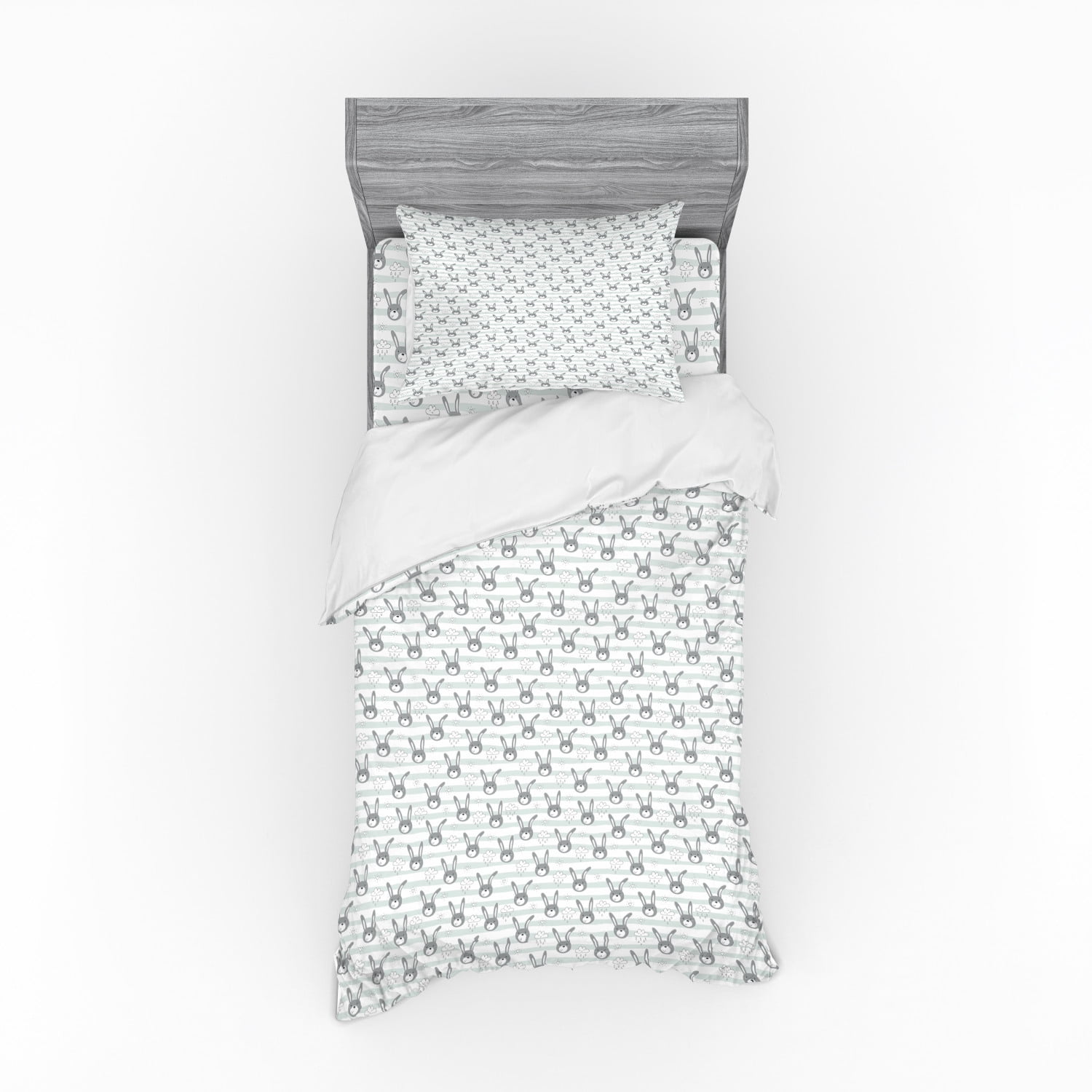 Nursery Duvet Cover Set, Bunnies with Lopsided Ears and Happy Clouds