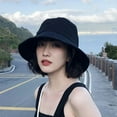 thumbnail image 3 of SikaFu Solid Color Bucket Hat for Women Foldable Sunscreen Panama Fisherman Hat Female Outdoor Sun Prevent Hat Travel Beach Cap, 3 of 6