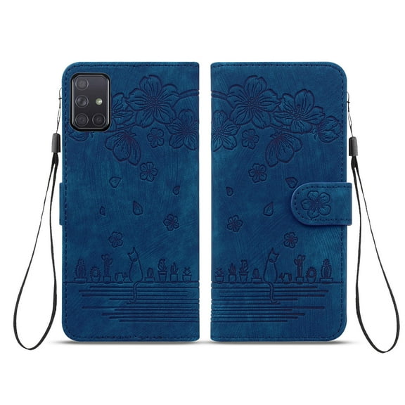 TECH CIRCLE for Samsung Galaxy A51 6.5" 2020 Flip Wallet Case, PU Leather Case with Cart Slot Hand Strap Kickstand Shockproof Protective Case for Samsung Galaxy A51 Ladies Women Men, Blue