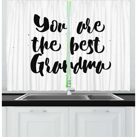 Grandma Curtains 2 Panels Set, Monochrome Quote About Best Grandmother on a Grunge Inspired Dotted Background, Window Drapes for Living Room Bedroom, 55W X 39L Inches, Black White, by