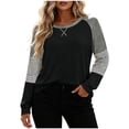 thumbnail image 2 of Yourumao Womens Crewneck Sweatshirts Color Block Lightweight Sweatshirt Striped Long Sleeve Plus Size Pullover Tops for Outdoor, 2 of 6