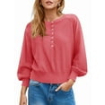 thumbnail image 1 of Chandail à Boutons Col Rond pour Femmes Automne Manches Longues Henley Chemises Tendance Chandail Ample Rouge TG, 1 of 8