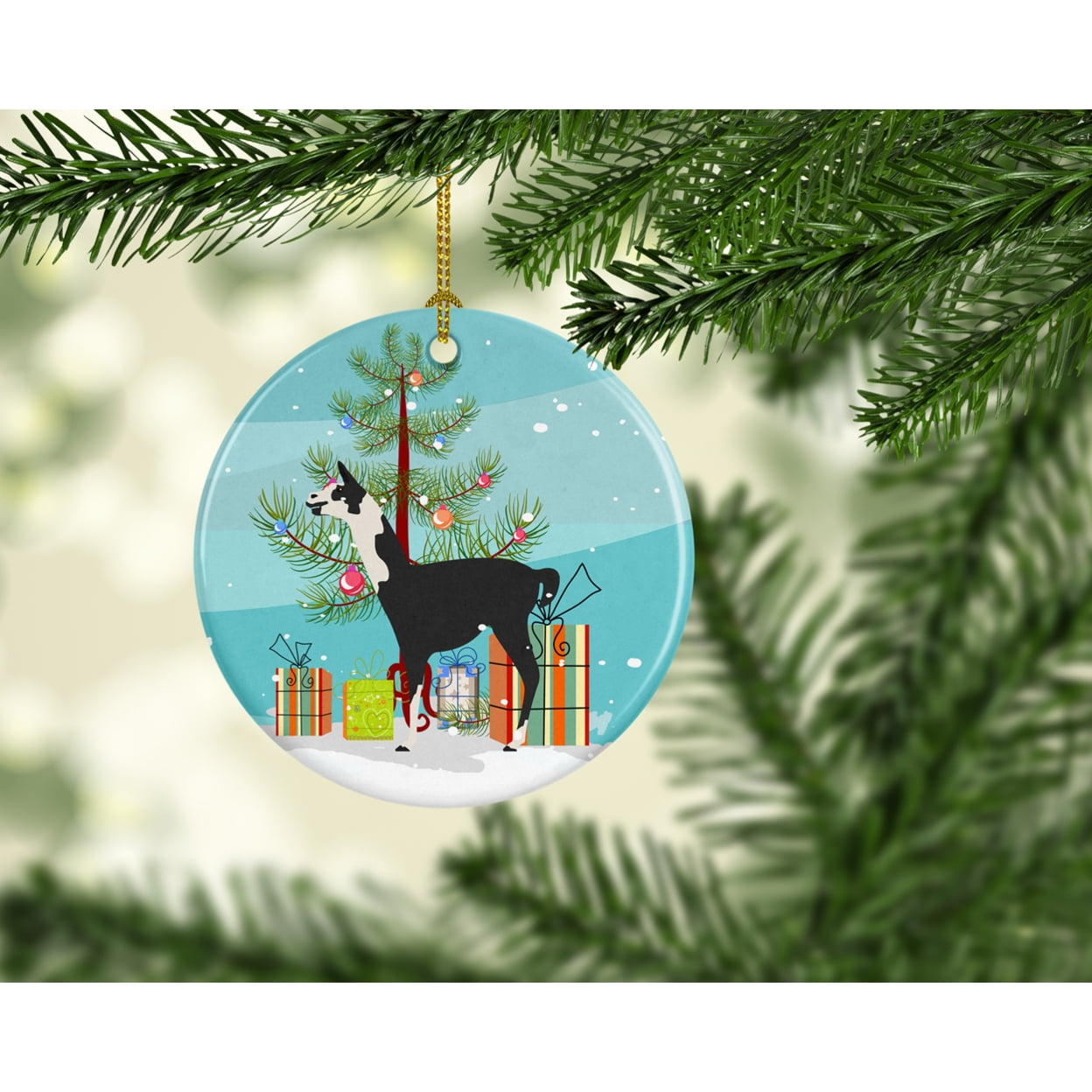 Carolines Treasures BB9285CO1 Llama Q Ara Christmas Ceramic Ornament 3 in multicolor