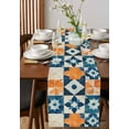 thumbnail image 4 of Abstract Blue Table Runner Cotton Linen 120 Inch Holiday Dresser Scarves, Orange Color Block Retro Watercolor Boho Tablerunner for Kitchen Coffee Dining Bedroom Dinner Scarf Décor 13''x120'', 4 of 9