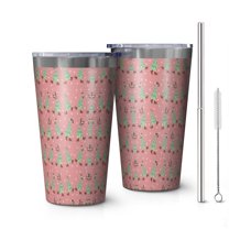16oz Tumblers Pink Christmas Tree Pattern Stainless Steel Vacuum Insulated Double Wall Travel Tumbler Cups Mug with Lid and Straw,Cleaning Brush for Coffee,Tea