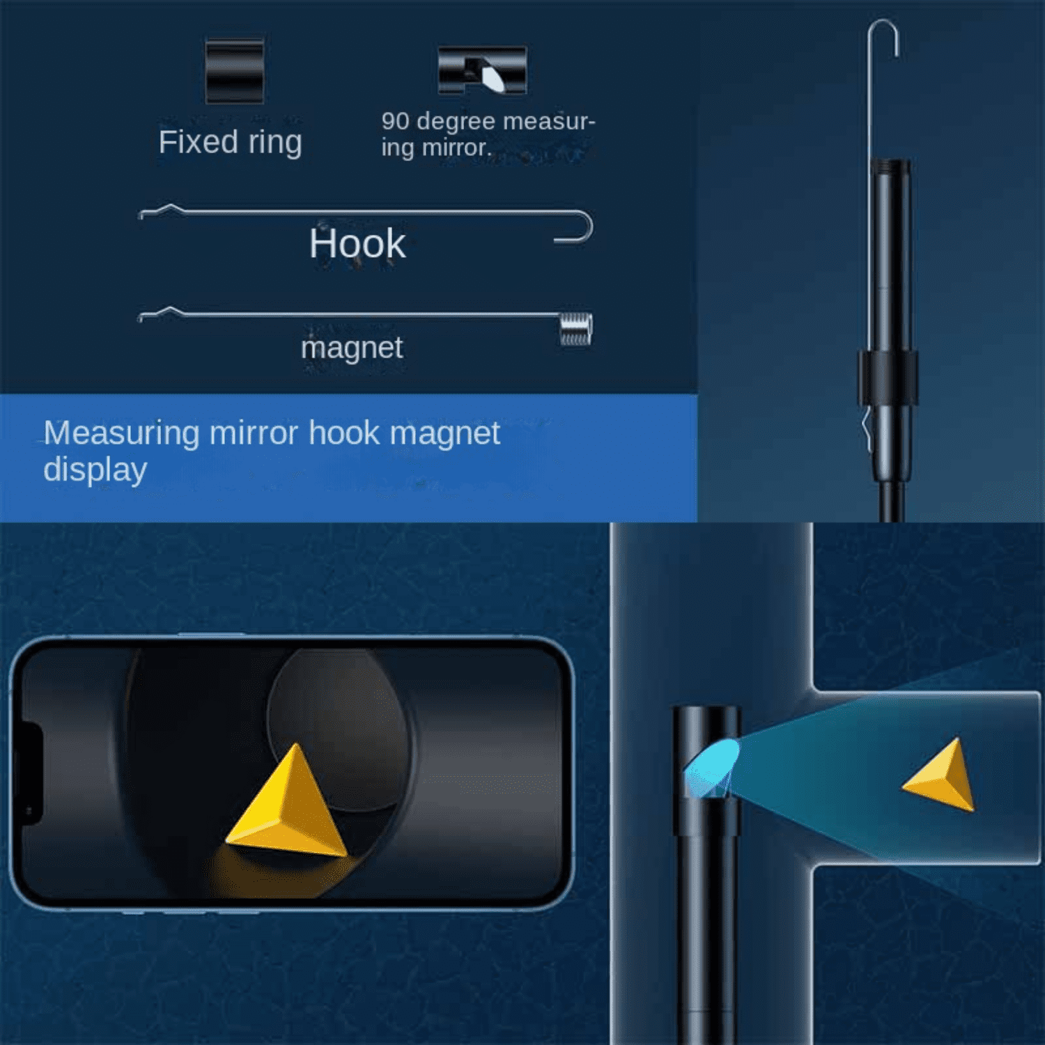 Endoscope with Light, 1920P HD Borescope with 8 Adjustable LED Lights, 16.4FT Semi-Rigid Snake Camera, IP67 Waterproof Inspection Tool for iPhone & Android - Dual Lens-16.4FTBlack-Dual Lens