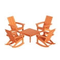 thumbnail image 2 of WestinTrends Ashore 5 Piece Patio Rocking Chair Set, All Weather Poly Lumber Adirondack Rocker Conversation Set Porch Patio Chairs Set of 4 with Low Coffee Table, Orange, 2 of 10