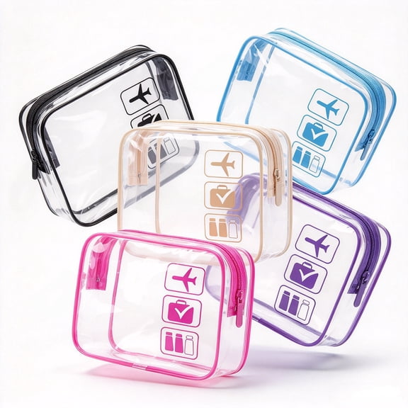 Youersen Clear Toiletry Bags, Travel Bags for Women and Men, Airport Compliant Cosmetic Makeup Bags in 5 Colors