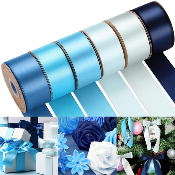 Cinta de satén decorativa de Lyrow, 6 rollos, 200 yardas, azul