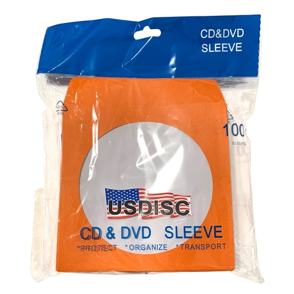 USDISC Paper Sleeves 100g Window, Flap, Orange, Pack Of 600