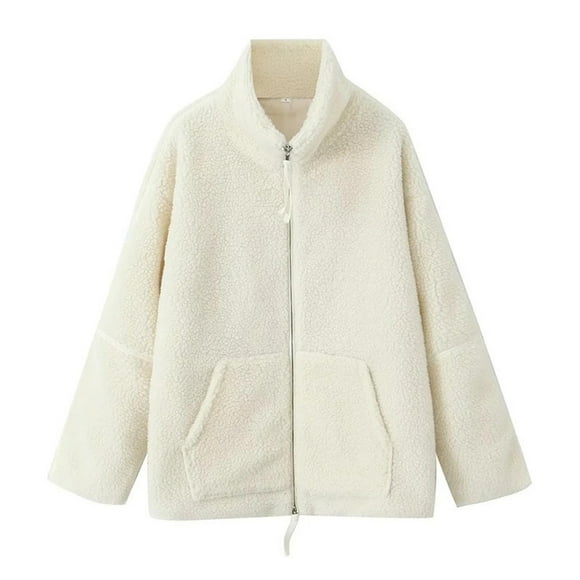 Besolor Women's Winter Fleece Jacket Plush Cozy Zip up Stand Collar Long Sleeve Coats Sherpa Warm Outwear with Pockets
