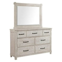 Pemberly Row Farmhouse 7-Drawer Wood Dresser with Mirror Set in White