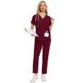 thumbnail image 3 of Resivox Womens Scrubs Plus Size Medical Uniforms Stretchy V Neck Scrub Pants and Tops Scrub Joggers Nursing Uniforms Scrub Sets Wine M, 3 of 7