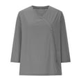 thumbnail image 5 of Fanxing 3/4 Length Sleeve Womens Tops with Hood Summer Breathable Button Down Shirts Loose Fit V Neck Pocket Hooded Blouses Gray,S, 5 of 7