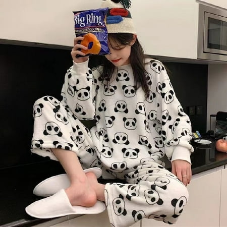 

Autumn Winter Warm Flannel Women Pyjamas Sets Thick Coral Velvet Long Sleeve Cartoon Sleepwear Thin Flannel Pajamas Set