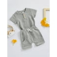 thumbnail image 4 of Musuos Baby Boys Summer Casual Shorts Sets 3M 6M 9M 12M Solid Color Short Sleeve Button Up Waffle Romper and Drawstring Shorts Sets, 4 of 10