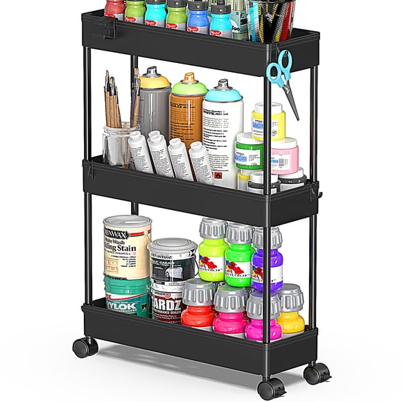 Carrito de almacenamiento rodante SPACEKEEPER Slim de 3 niveles negro
