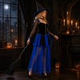 thumbnail image 5 of Witch Costume for Women, Black and Blue Short Dress with Sheer Overlay, Adult Halloween Outfit for Costume Party and Stage Performance, Black and Blue, Size L, 5 of 6