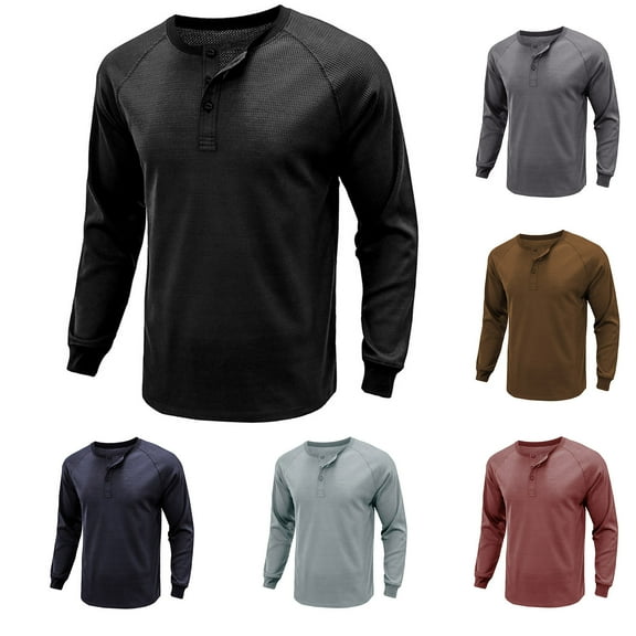 YOIAVAIOY Men's Henley Shirt Long Sleeve Waffle Knit Thermal Underwear Pullover Casual Slim Fit Lightweight Button Down Tops Gray M