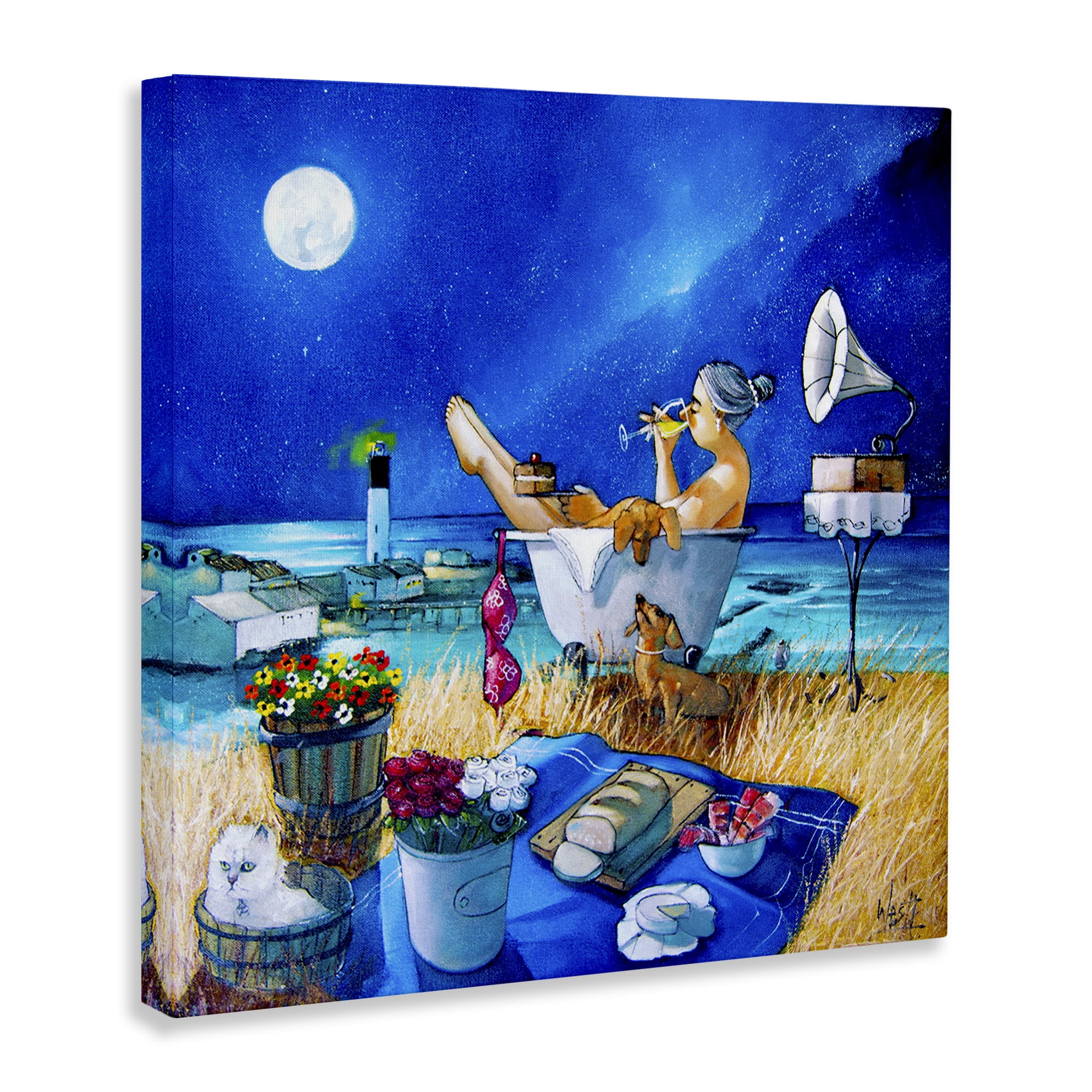 Stupell Industries Nighttime Bath by Sea Food & Beverage Painting Wrapped Canvas Art Print Wall Art, 30 x 30