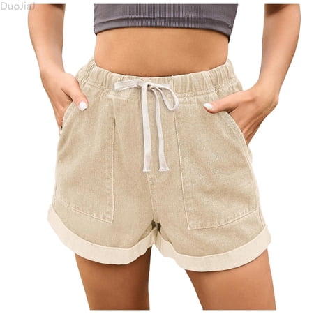 DuoJiaJ Women Shorts Fashionable And Comfortable Denim Denim Elastic Band Shorts Women Jean Shorts Yellow XXL