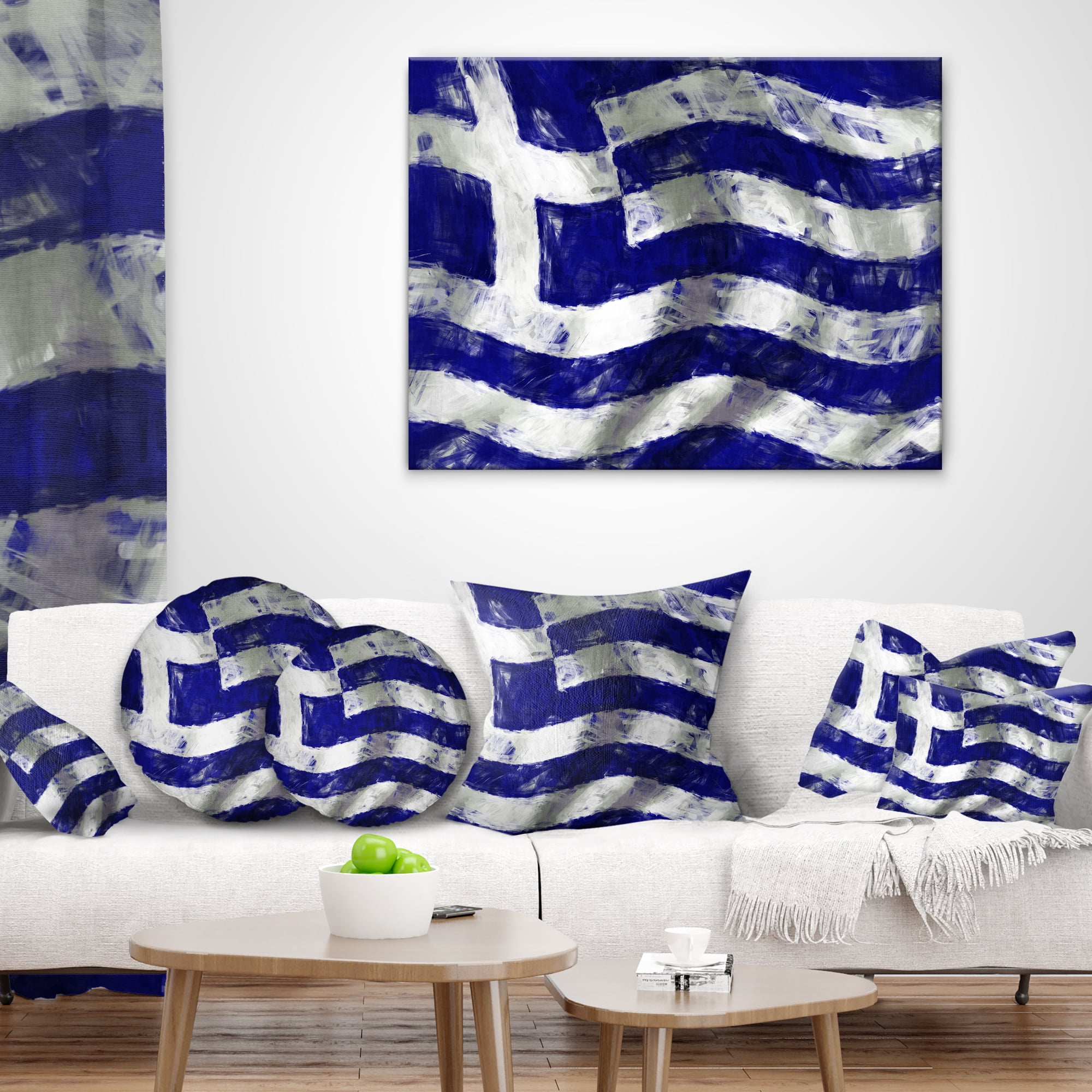 Designart Flag of Greece - Contemporary Throw Pillow - 12x20