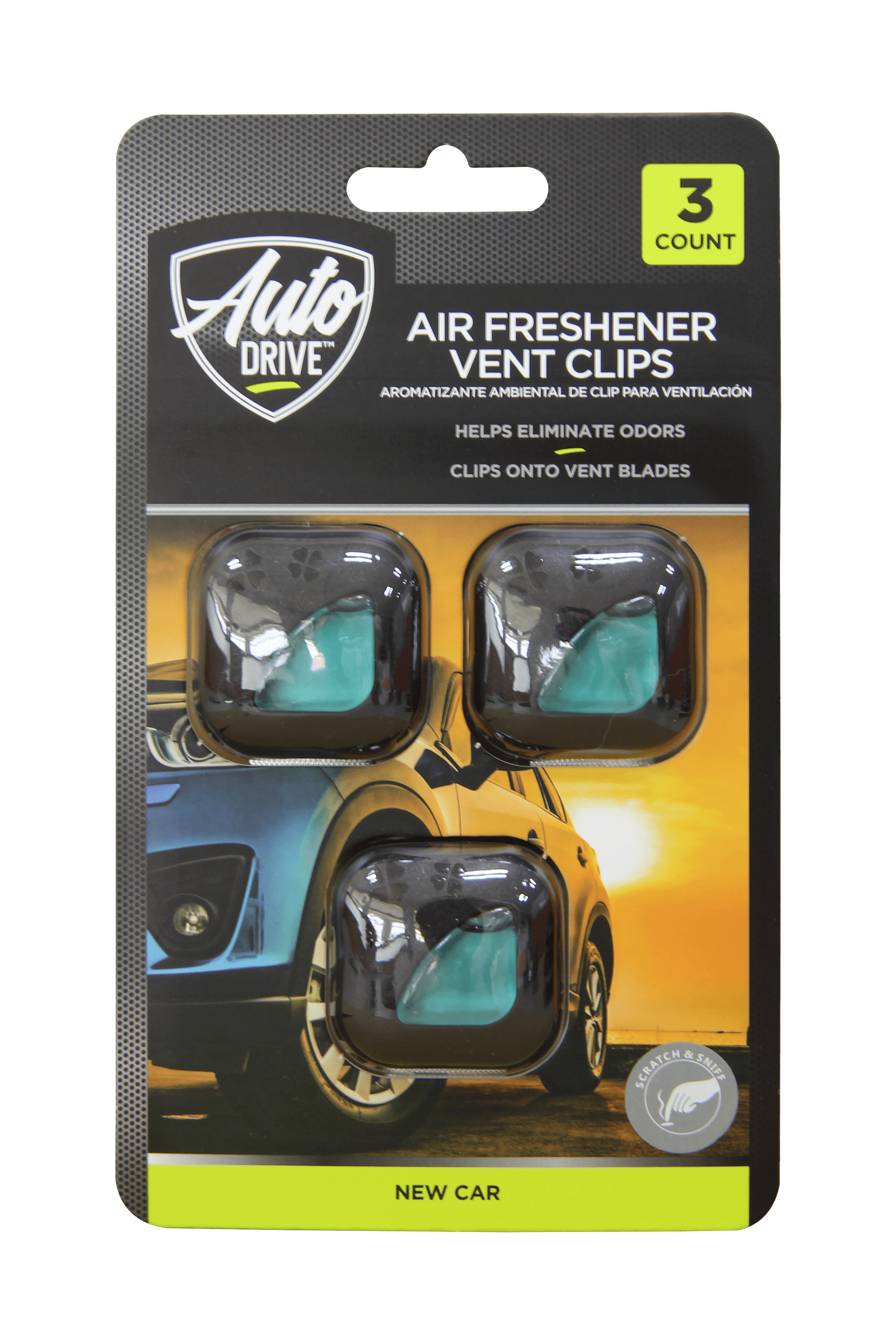 Auto Drive AUTO Air Freshener Vent Clip New Car Scent, Pack of 3