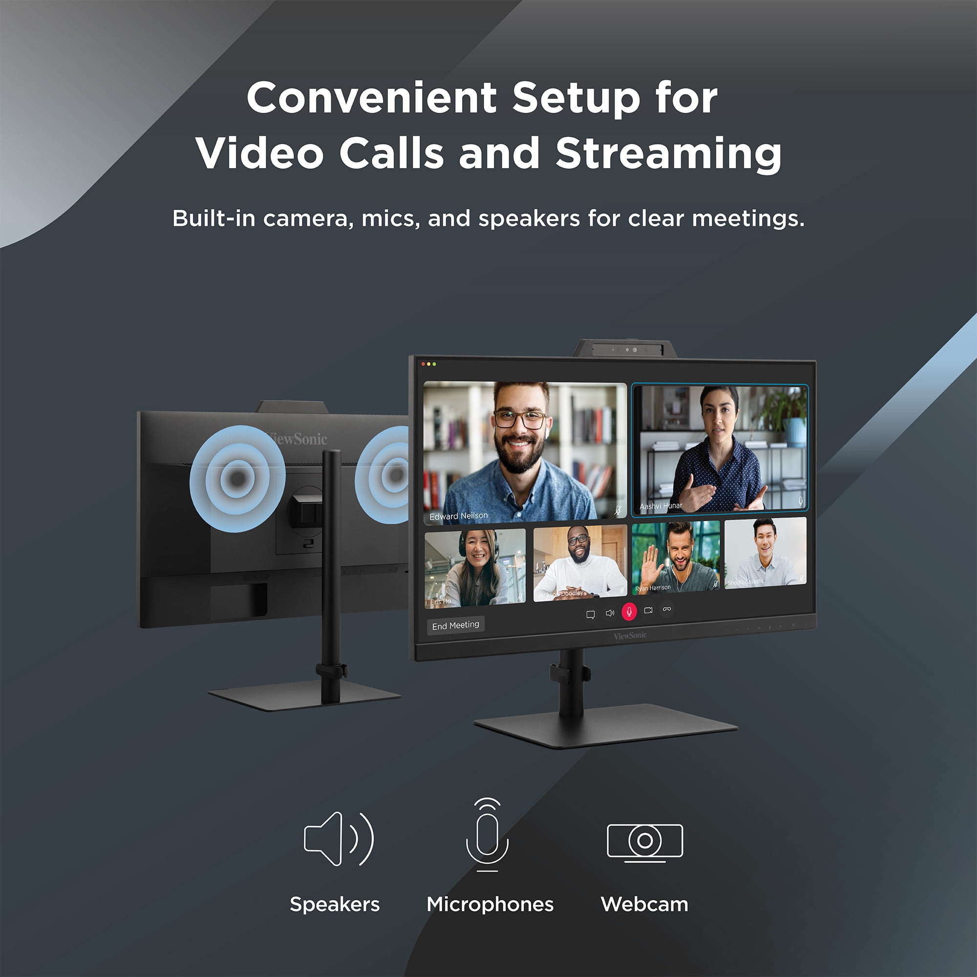 ViewSonic VG2741V 27 Inch 1080p IPS Video Conferencing Monitor with Integrated Windows Hello Certified IR 5MP Webcam, Built-in Microphone, Advanced Ergonomics, USB C, HDMI, and DisplayPort Inputs -...