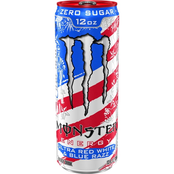 Monster Energy Ultra, Red White & Blue Razz, Sugar Free Energy Drink, 12 Fl Oz