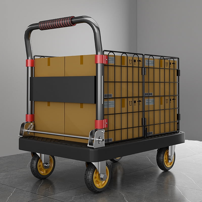 VAETTLO 650lbs Foldable Hand Truck with Cage, Heavy Duty 2-in-1 Platform Cart for Moving & Warehouse