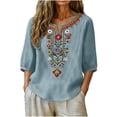 thumbnail image 2 of Guluxicc 3/4 Length Sleeve Womens Tops Summer Casual V Neck Cotton Linen T Shirts Boho Embroidery Blouse Comfy Loose Tunic Top, 2 of 8