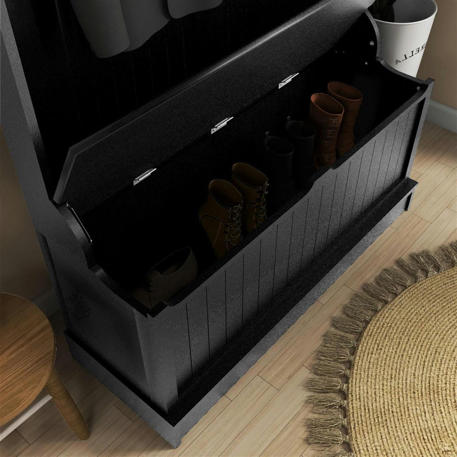 Demi Bonn 3-in-1 Entryway Bench with Coat Rack, Space-Saving Hall Tree Bench Shoe Storage with 5 Hooks for Hallway, Black