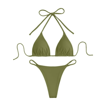 Jdkau Bikini Sets for Women Two Piece Triangle Bikini Set Sexy High Waisted Cheeky Swimsuit Halter Tie Back Bathing SuitsCamouflage L