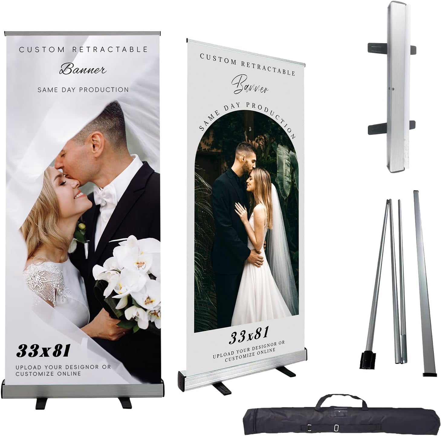 Professional Roll Up Banner Custom Retractable Roll Up Stand with Personalized Banner Printing (Stander & Poster Print) for Trade Show Display & Event Promotion, Business, Wedding, - 33.5 x 83"