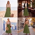 thumbnail image 6 of JIRNYORLL Womens Smocked Tiered Maxi Skirt with Pockets Drawstring Elastic High Waisted A Line Long Skirts, Army Green M, 6 of 6