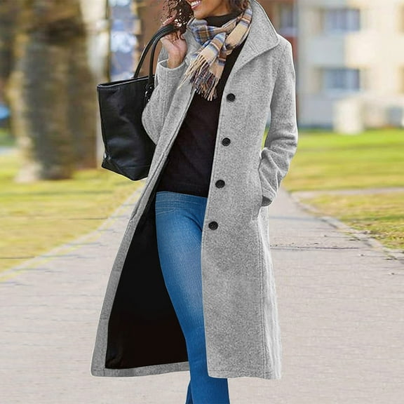 ClodeEU Womens Long Coats,Wool Trench Coat,Blazers Lapel Breasted Jacket ,Fall Winter Casual Clothes Gray,Womens Plus XXL