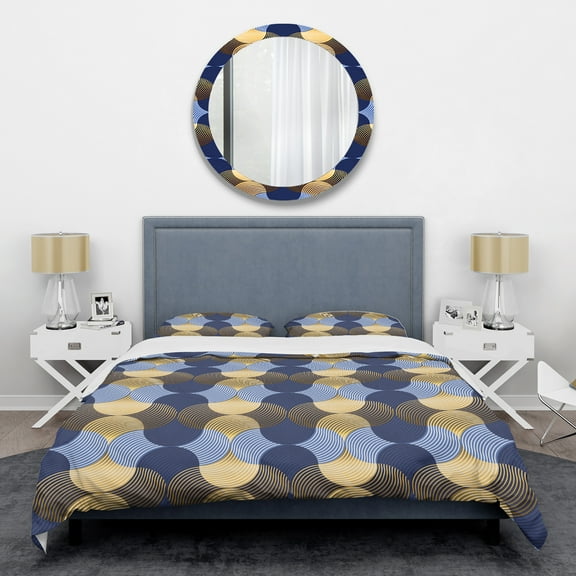 Designart 'Retro Luxury Waves In Gold And Blue II' Mid-Century Modern Duvet Cover Set