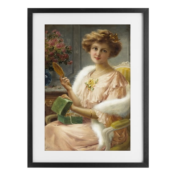 Stupell Industries Victorian Young Lady with Mirror Black Framed Print Under Glass, 14 x 20, by Tina LeCour