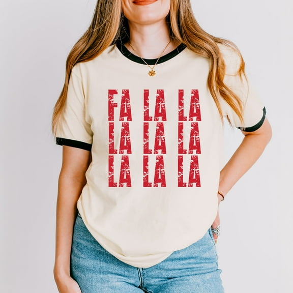 Fa La La Distressed - Women's Ringer Graphic T-Shirt