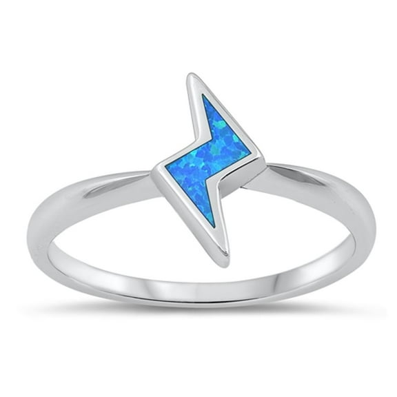 CHOOSE YOUR COLOR Blue Simulated Opal Lightning Bolt Ring .925 Sterling Silver Band CZ Female Size 7