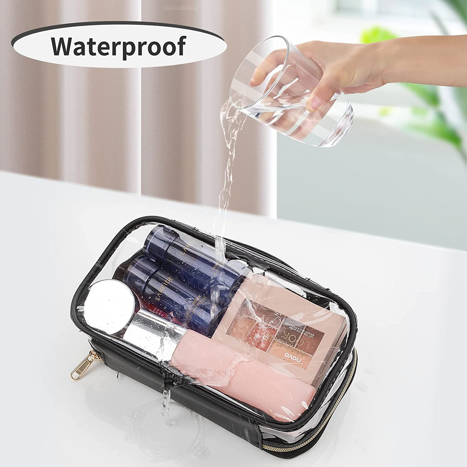 Clear Makeup Bag Travel Toiletry Bag for Women Waterproof Cosmetic Bag Cute Makeup  Bag Double Layer Travel Pink Makeup Bag 