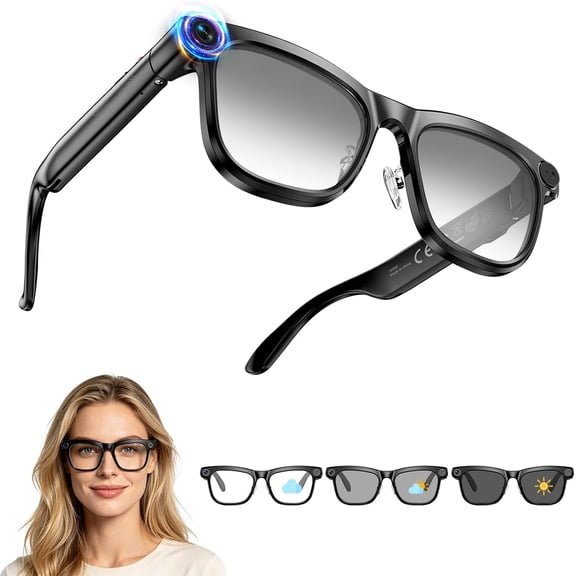 Photochromic AI Smart Glasses, 8MP Camera 1080P HD Video Recording Sunglasses, One-Click Video Generation, Real-Time Live View, Object Recognition, AI Assistant, Bluetooth Hands-Free Calls for Daily