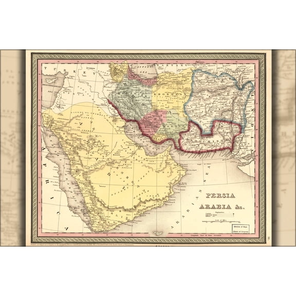 24"x36" Gallery Poster, map of Persia Arabia iran iraq saudi 1852