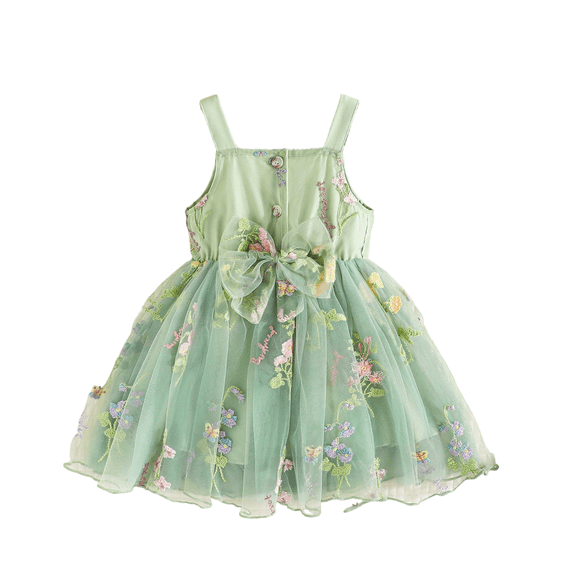 SUCS Girls Dress Ruffles Mesh Suspenders Girls Bowknot Dress Breathable Daily Picnic Party